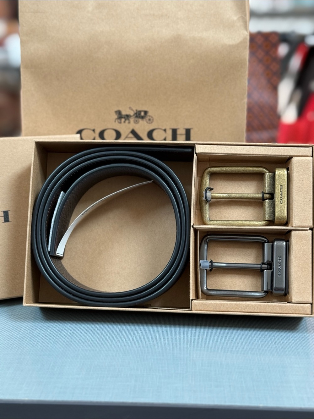 Coach Black Reversible Belt with Two Buckles Gift Set